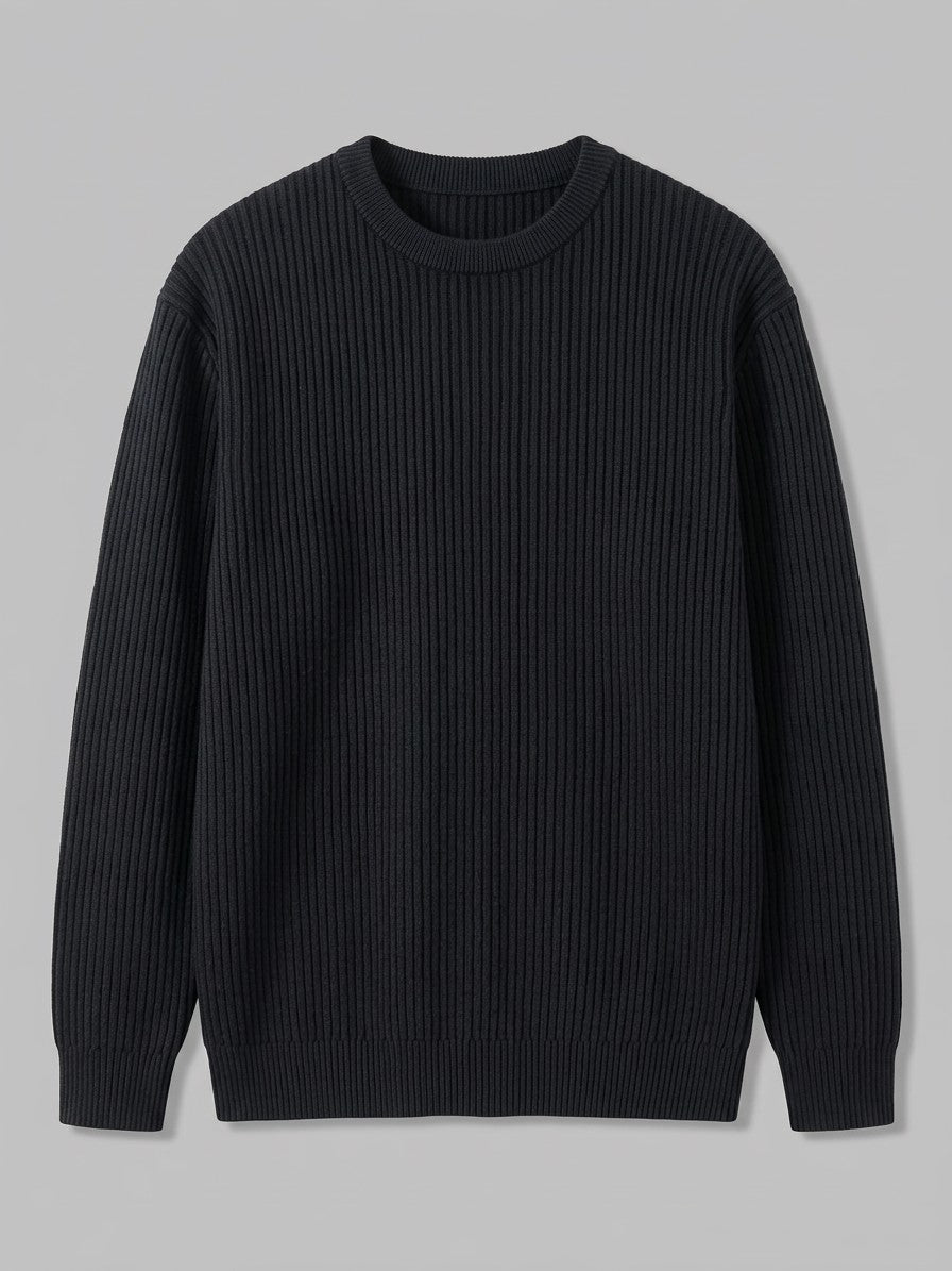 Rimini Men's Ribbed Crew Neck Sweater — black — packshot