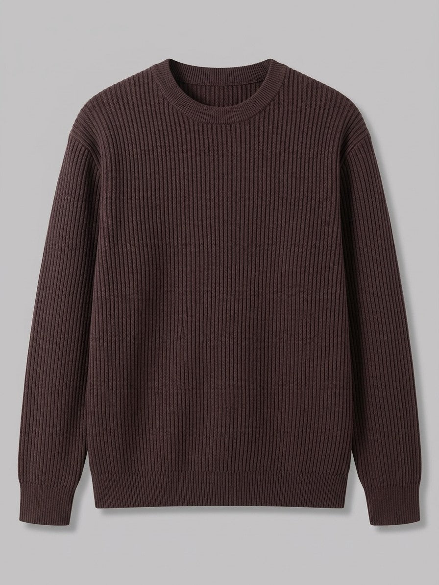 Rimini Men's Ribbed Crew Neck Sweater — coffee — packshot