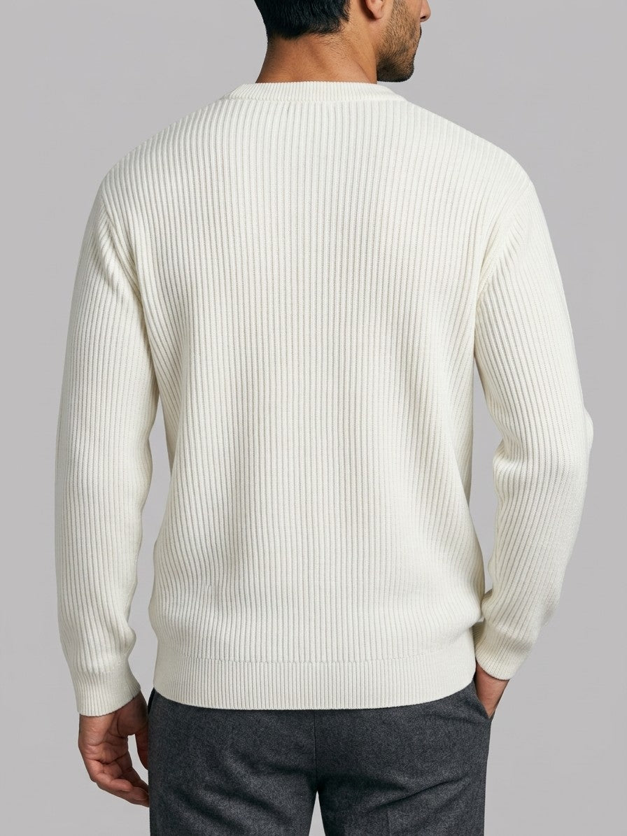 Rimini Men's Ribbed Crew Neck Sweater — white — back