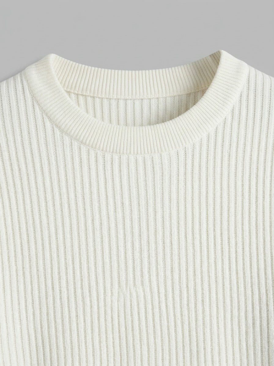 Rimini Men's Ribbed Crew Neck Sweater — white — detail-collar