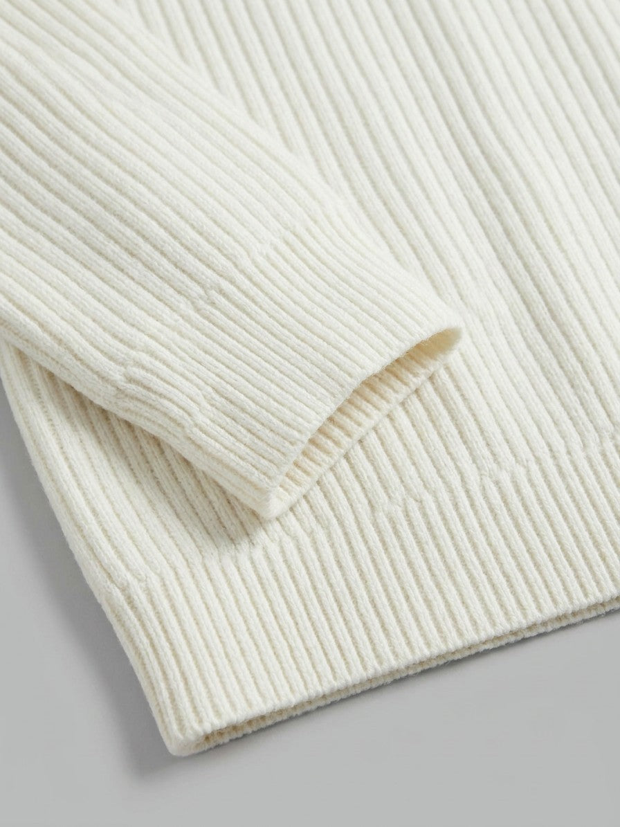 Rimini Men's Ribbed Crew Neck Sweater — white — detail-cuff