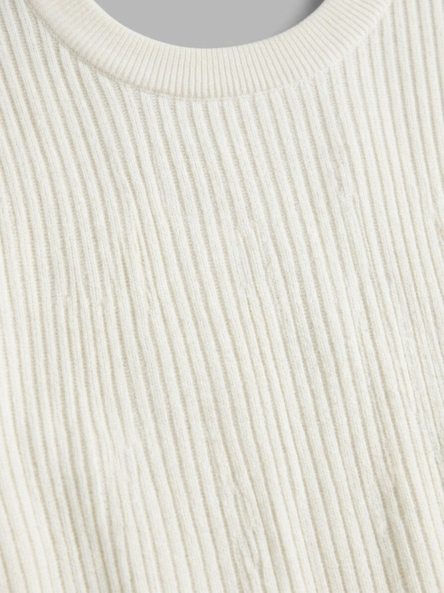 Rimini Men's Ribbed Crew Neck Sweater — white — detail