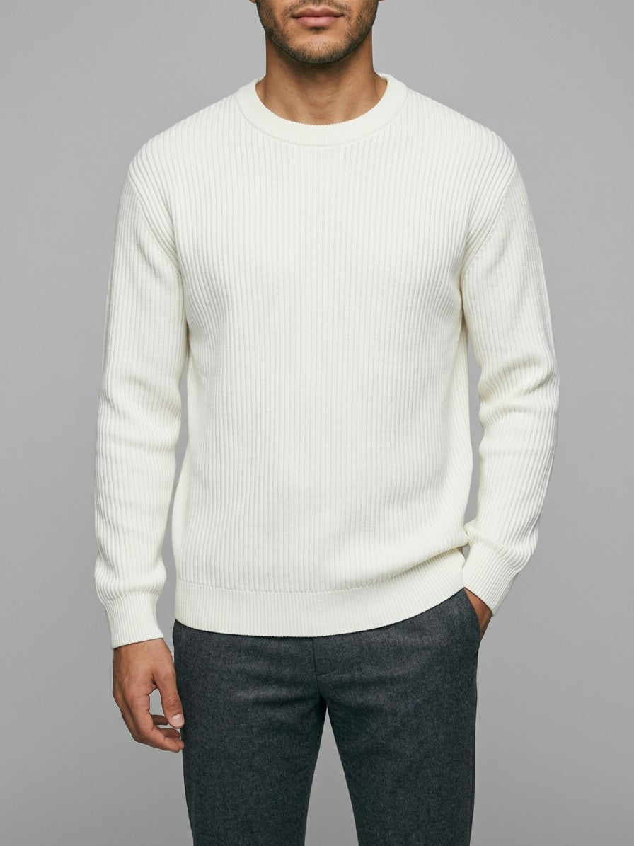 Rimini Men's Ribbed Crew Neck Sweater — white — front