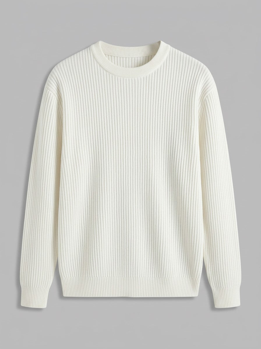 Rimini Men's Ribbed Crew Neck Sweater — white — packshot