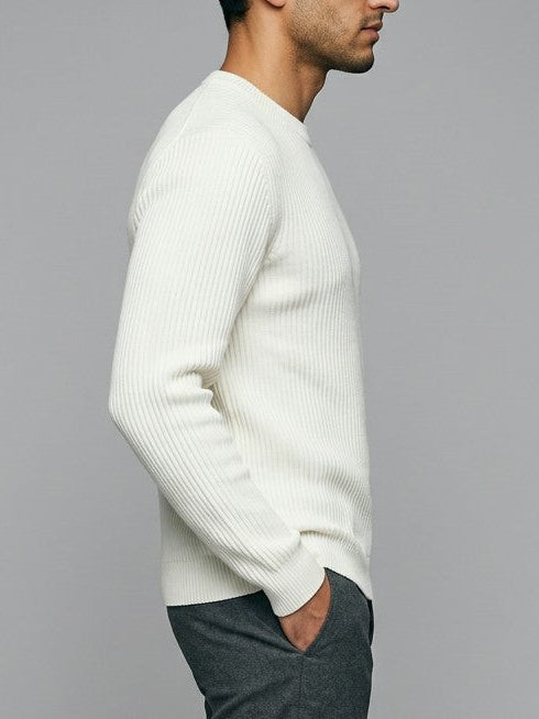Rimini Men's Ribbed Crew Neck Sweater — white — side