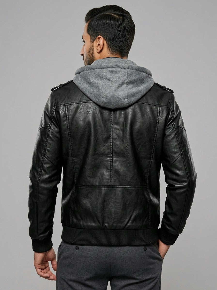 Riomaggiore Men's Hooded Moto Jacket — black — back