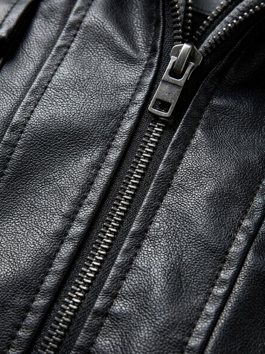 Riomaggiore Men's Hooded Moto Jacket — black — detail