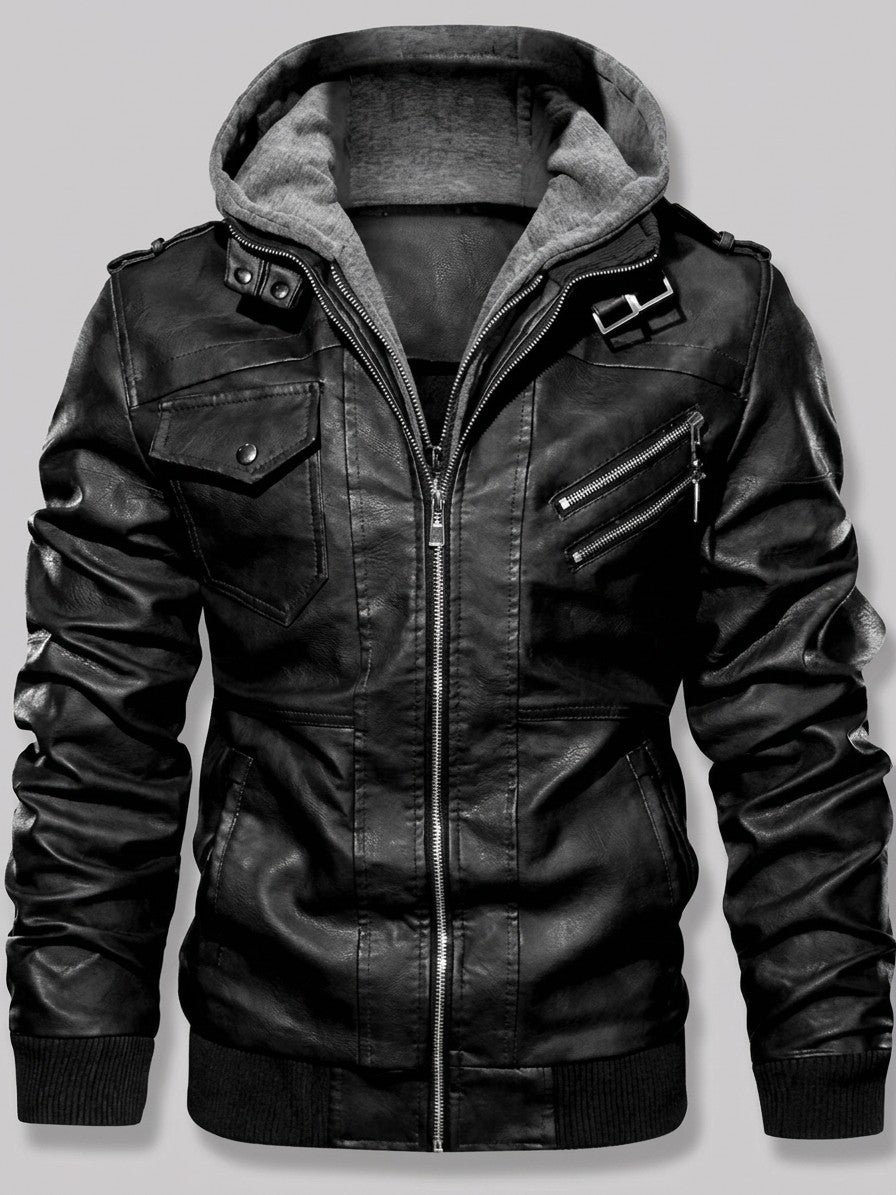 Riomaggiore Men's Hooded Moto Jacket — black — packshot