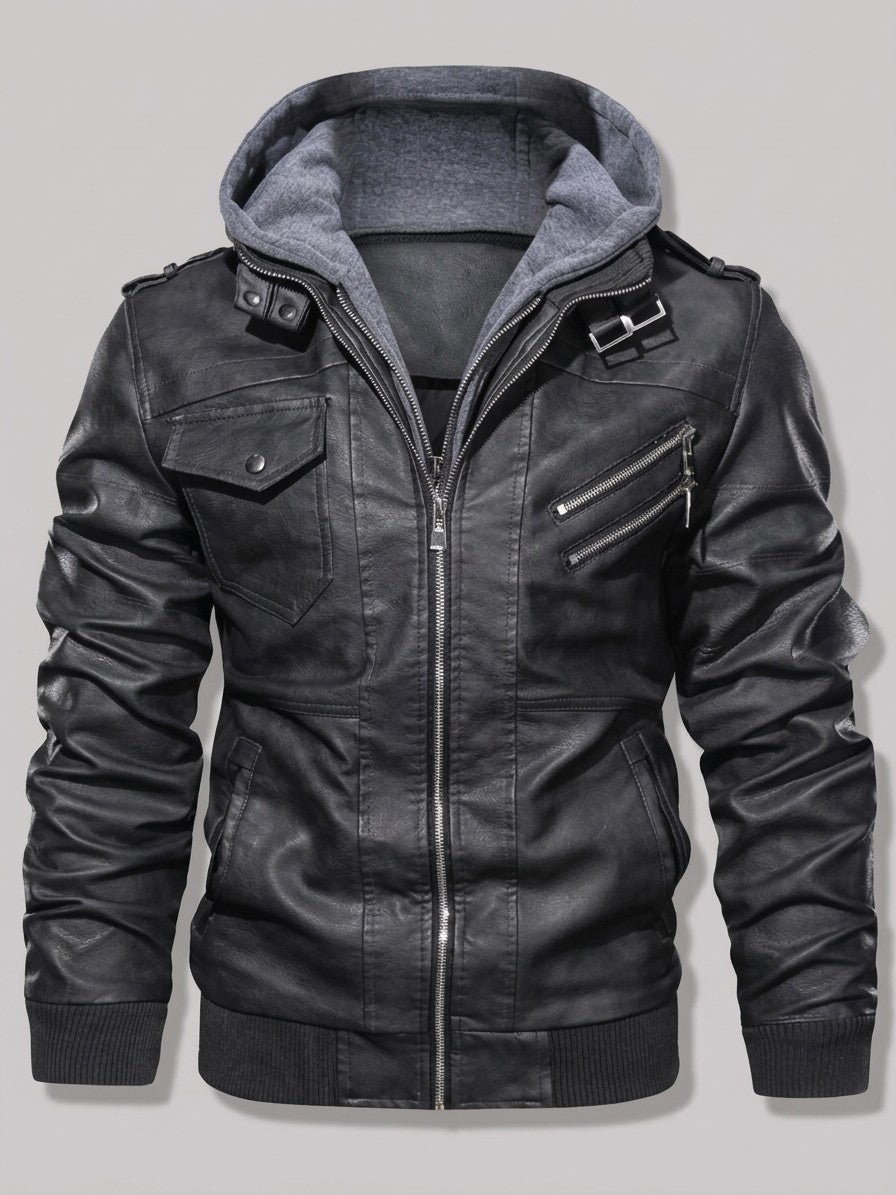 Riomaggiore Men's Hooded Moto Jacket — blackgray — packshot