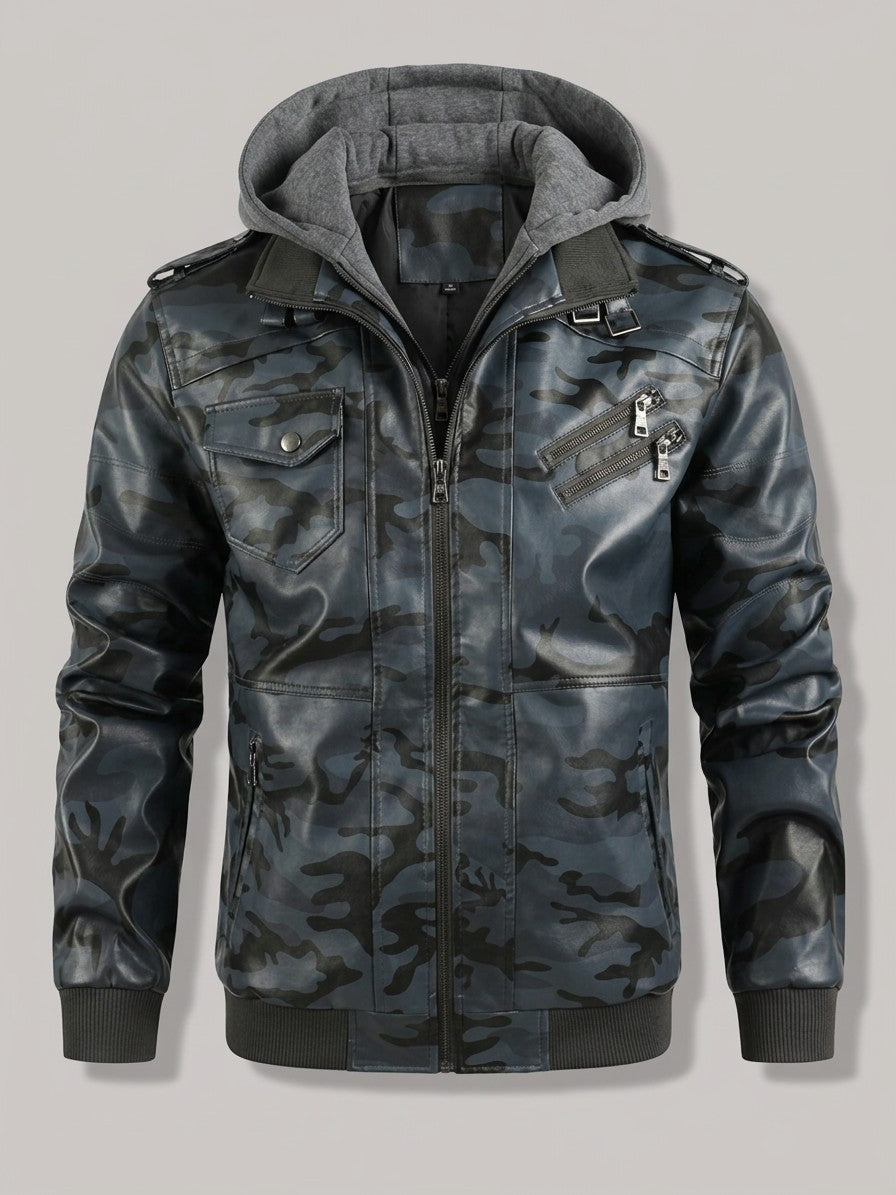 Riomaggiore Men's Hooded Moto Jacket — camouflageblue — packshot