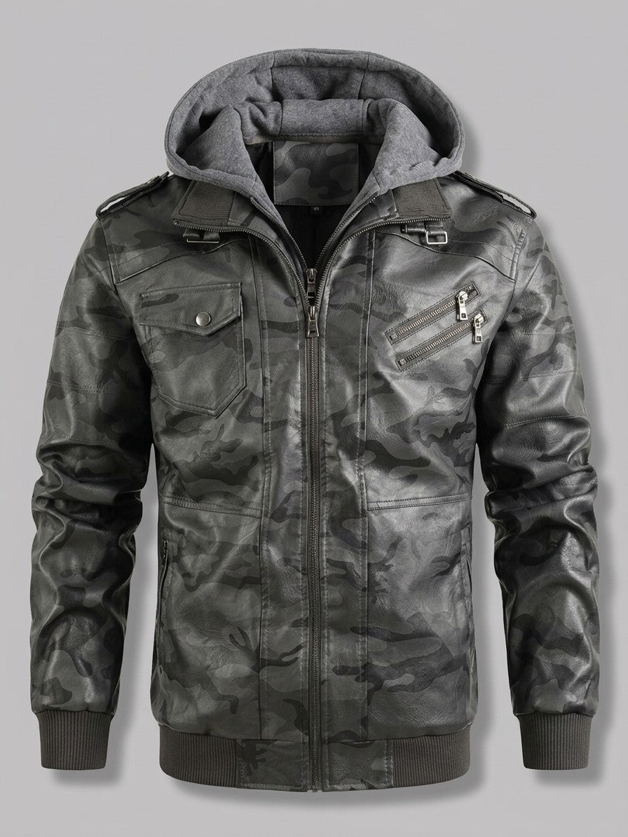Riomaggiore Men's Hooded Moto Jacket — camouflagegray — packshot