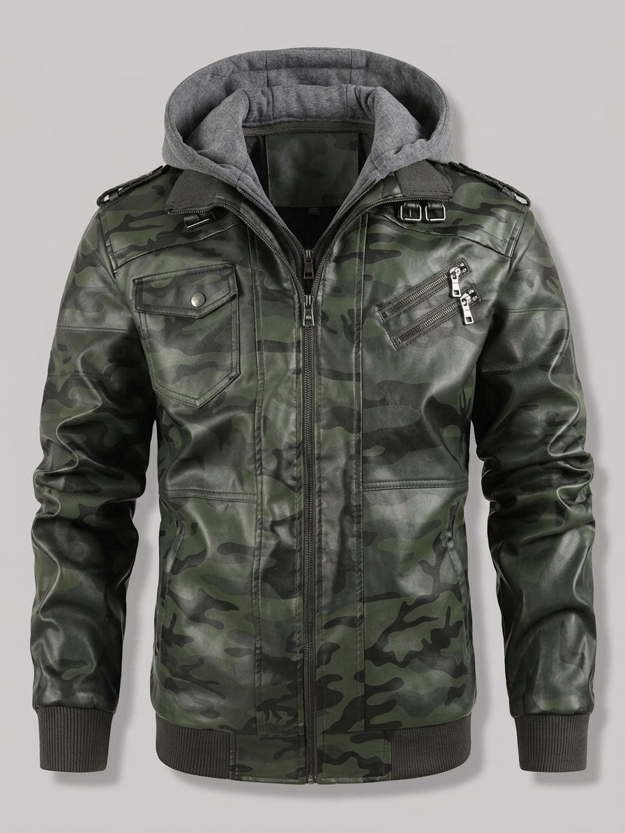 Riomaggiore Men's Hooded Moto Jacket — camouflagegreen — packshot