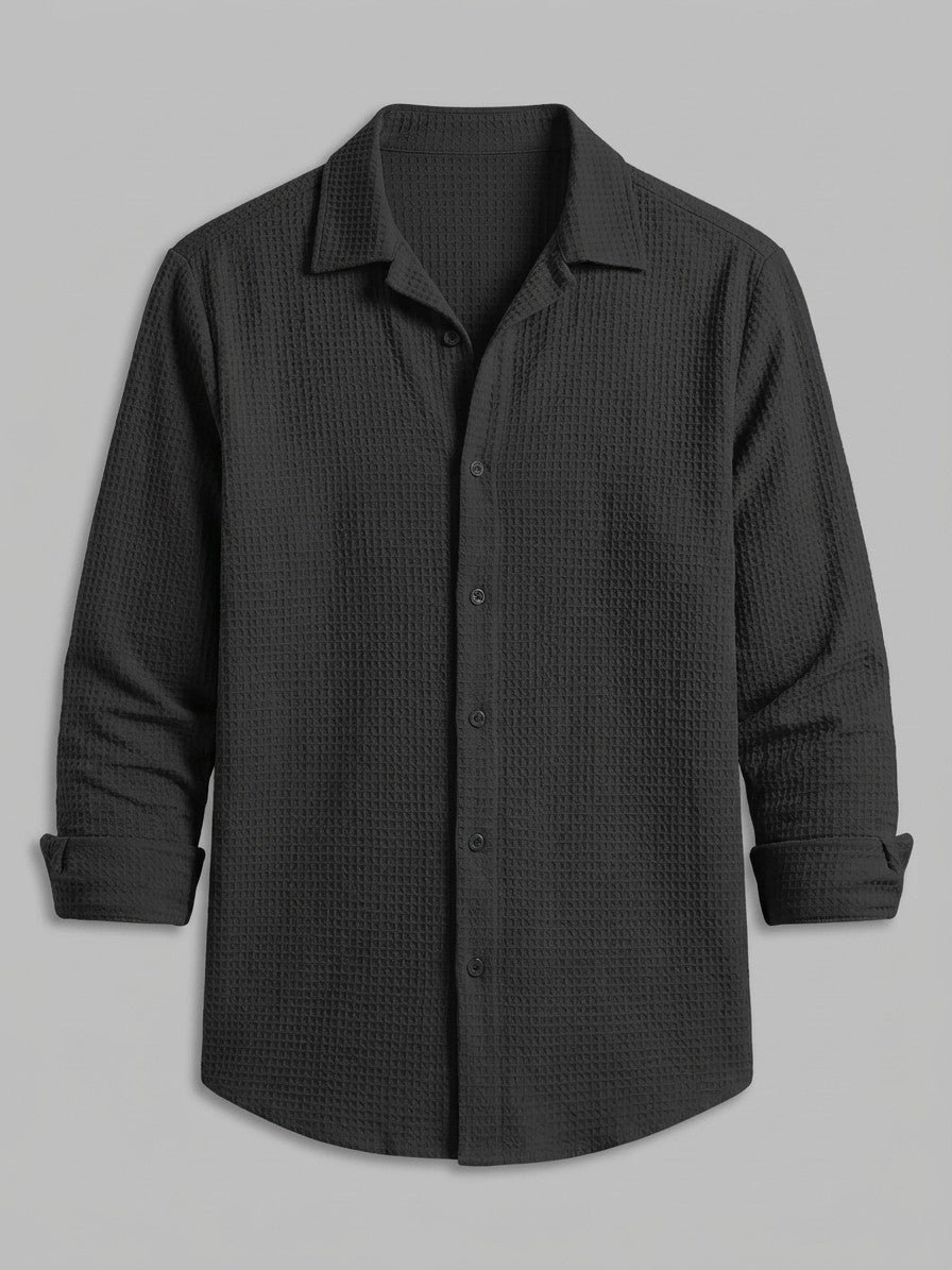 Riva Men's Textured Long Sleeve Shirt — black — packshot