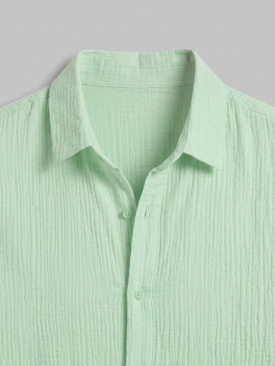 Riva Men's Textured Long Sleeve Shirt — mintgreen — detail-collar