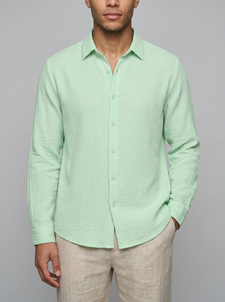 Riva Men's Textured Long Sleeve Shirt — mintgreen — front