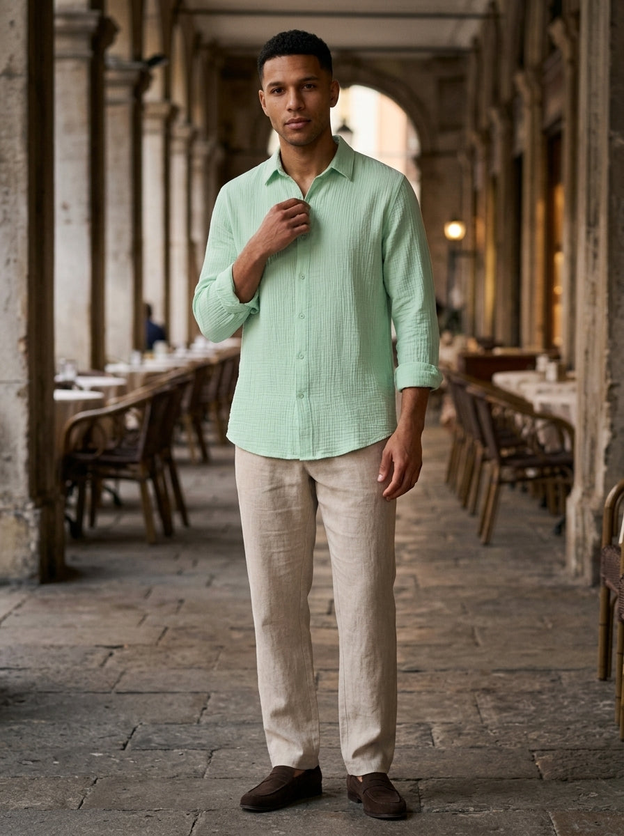 Riva Men's Textured Long Sleeve Shirt — mintgreen — lifestyle