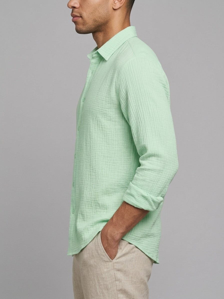 Riva Men's Textured Long Sleeve Shirt — mintgreen — side