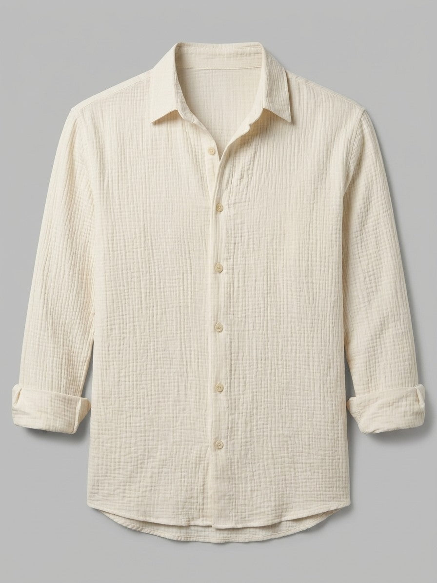 Riva Men's Textured Long Sleeve Shirt — softivory — packshot
