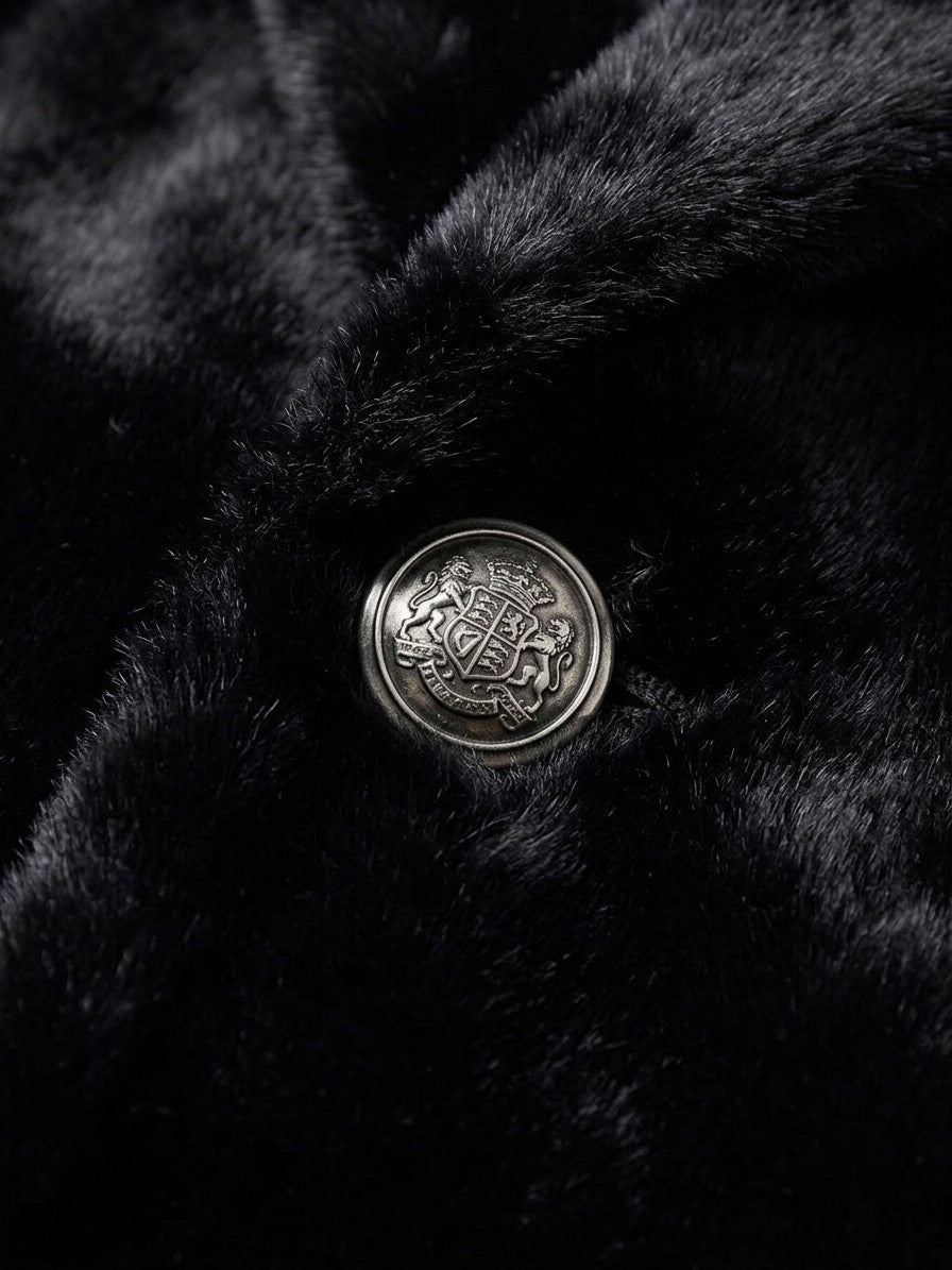 Roccaraso Men's Shawl Collar Faux Fur Jacket — black — detail-2