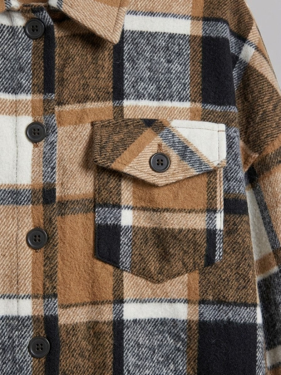Ronciglione Women's Longline Plaid Shacket — caramel — detail-2