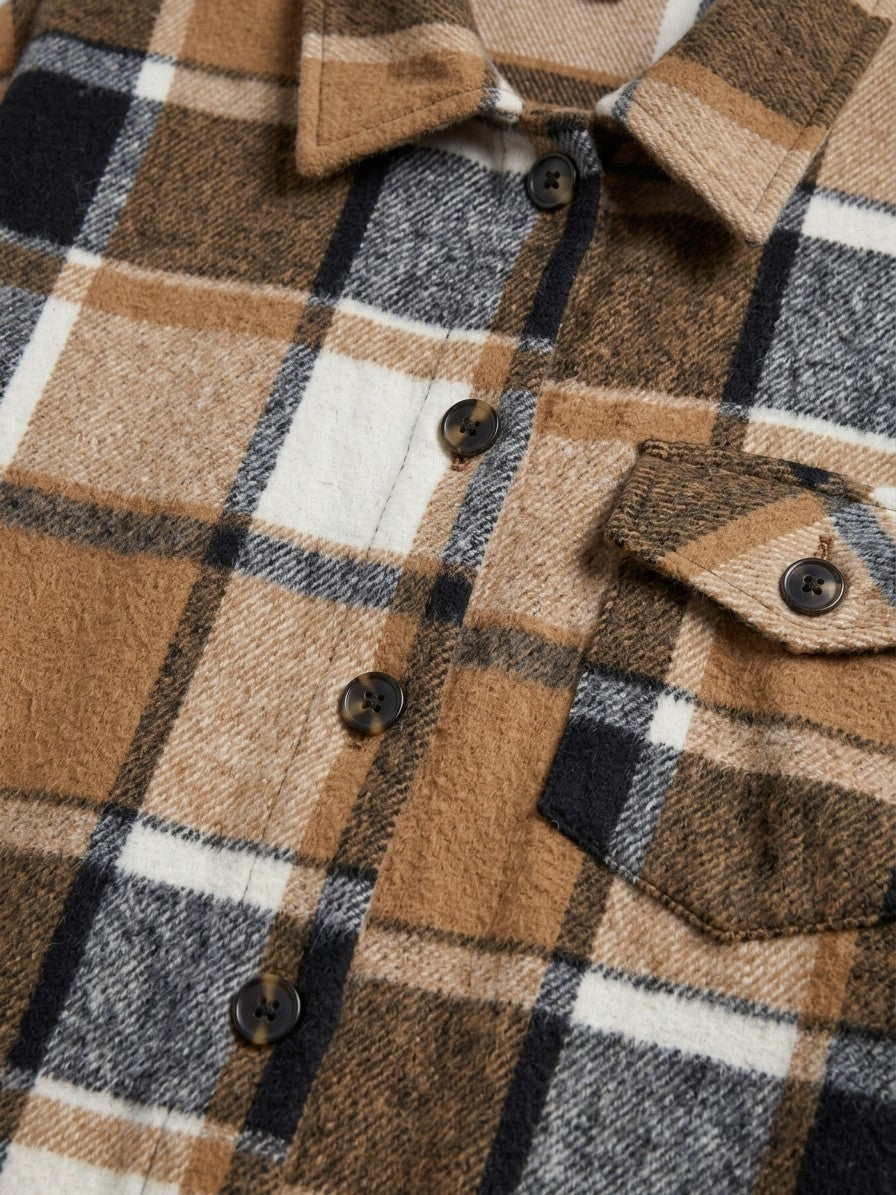 Ronciglione Women's Longline Plaid Shacket — caramel — detail