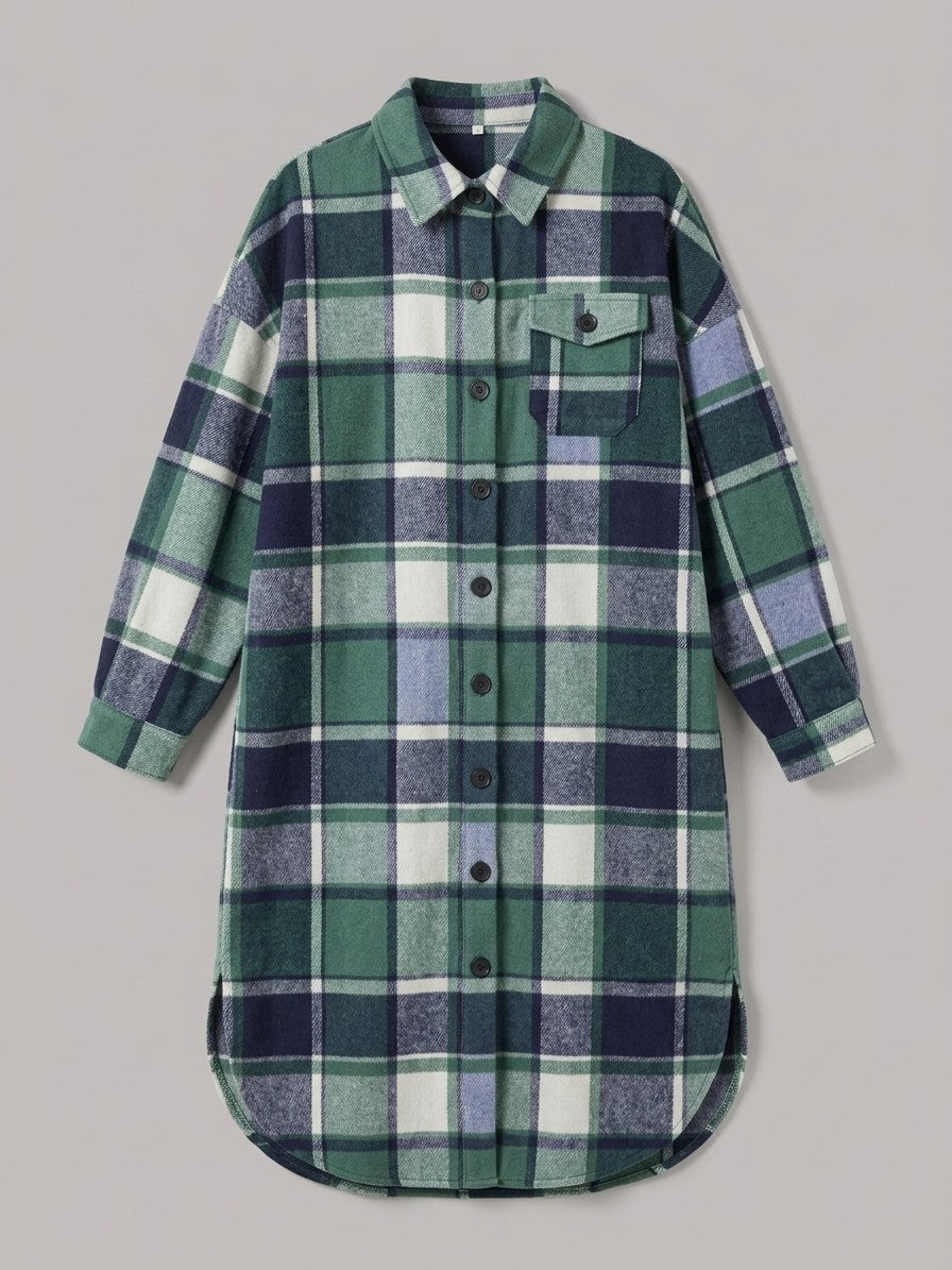 Ronciglione Women's Longline Plaid Shacket — turquoise — packshot