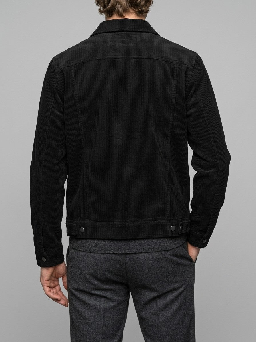 Rosignano Men's Corduroy Snap-Front Trucker Jacket — black — back