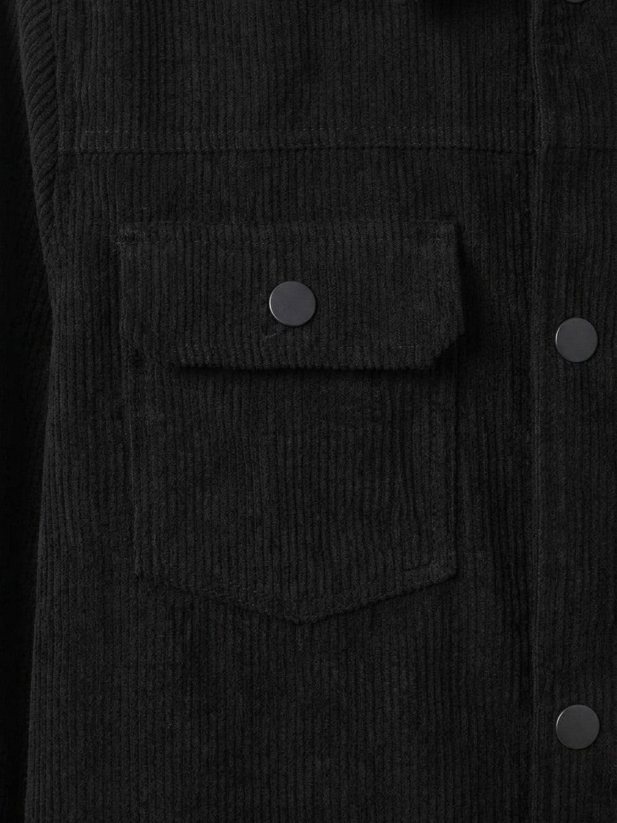 Rosignano Men's Corduroy Snap-Front Trucker Jacket — black — detail-collar