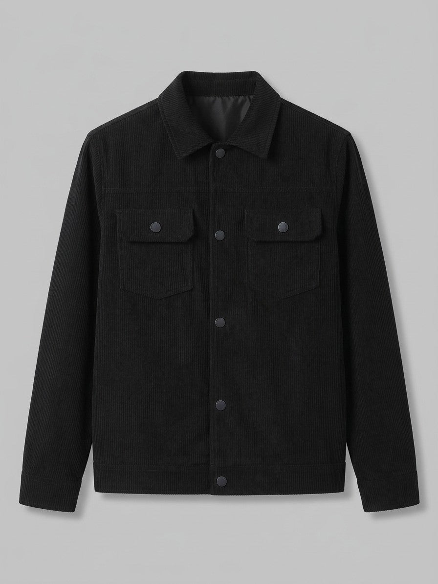 Rosignano Men's Corduroy Snap-Front Trucker Jacket — black — packshot