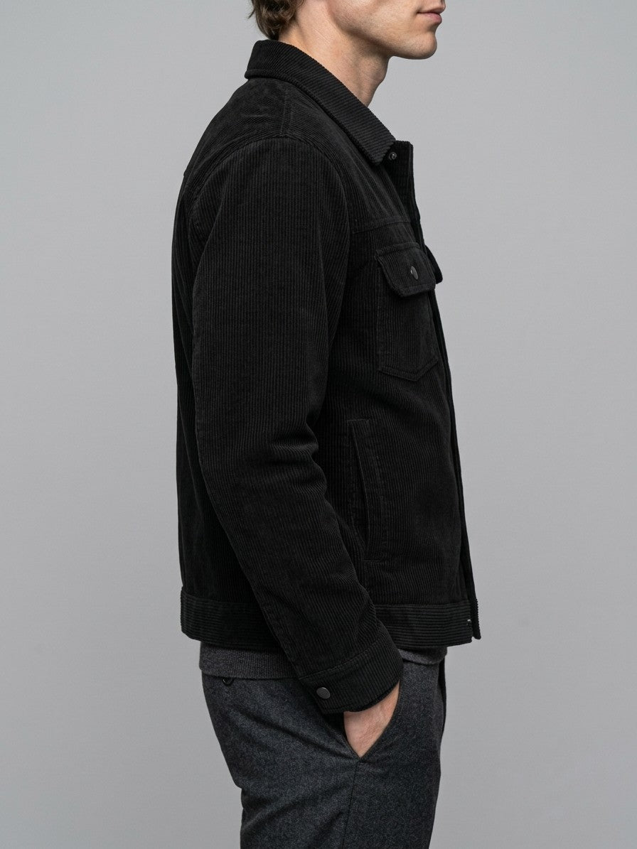 Rosignano Men's Corduroy Snap-Front Trucker Jacket — black — side