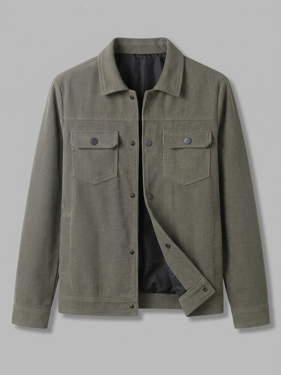 Rosignano Men's Corduroy Snap-Front Trucker Jacket — moss — packshot