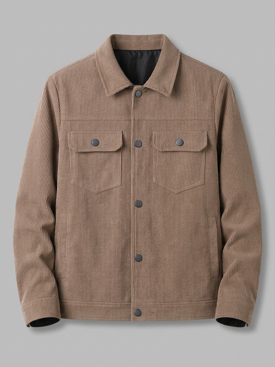 Rosignano Men's Corduroy Snap-Front Trucker Jacket — taupe — packshot