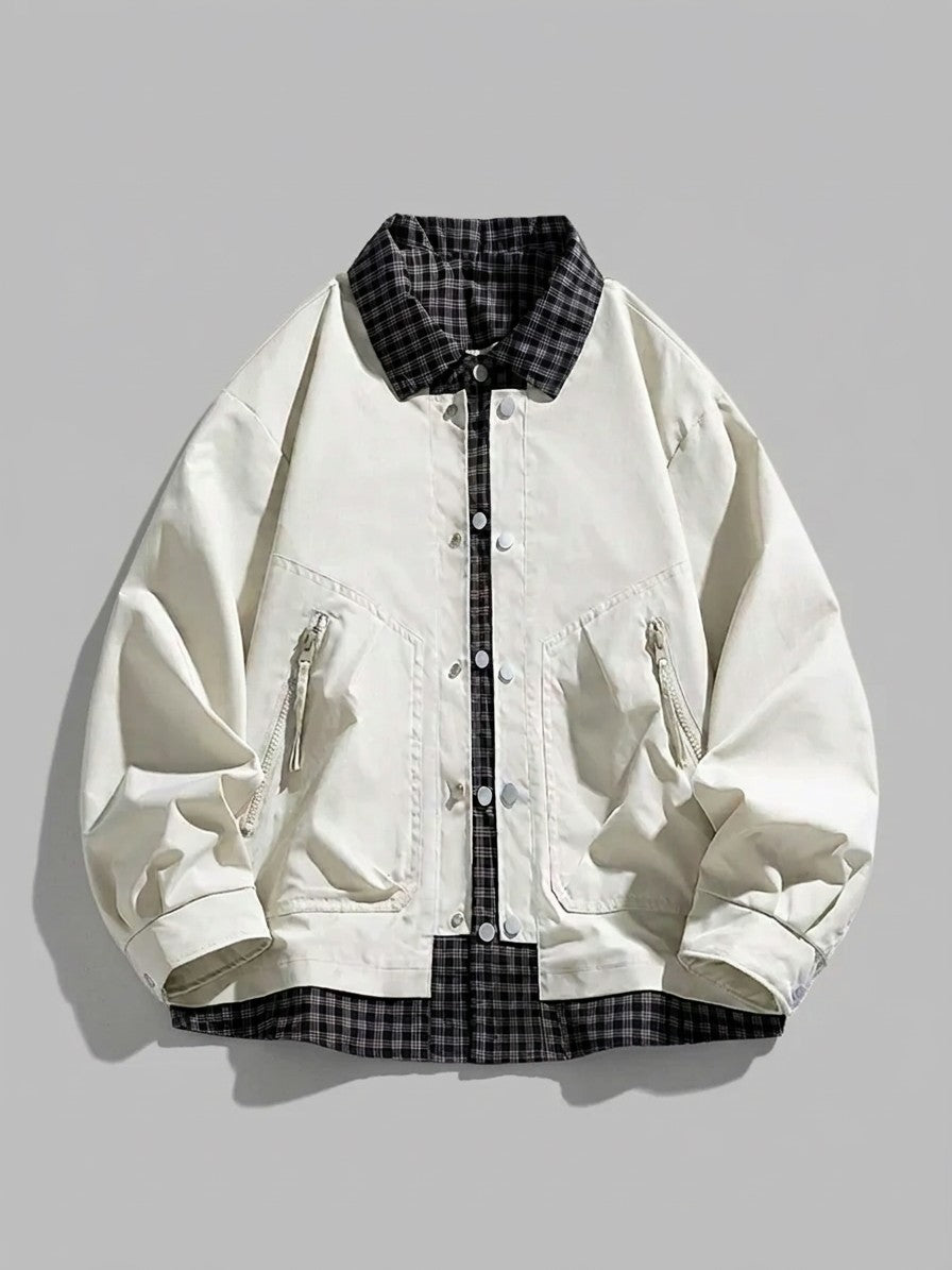 Rossano Men's Layered Plaid-Trim Work Jacket — apricot — packshot