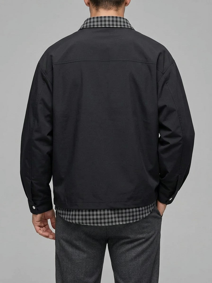 Rossano Men's Layered Plaid-Trim Work Jacket — black — back