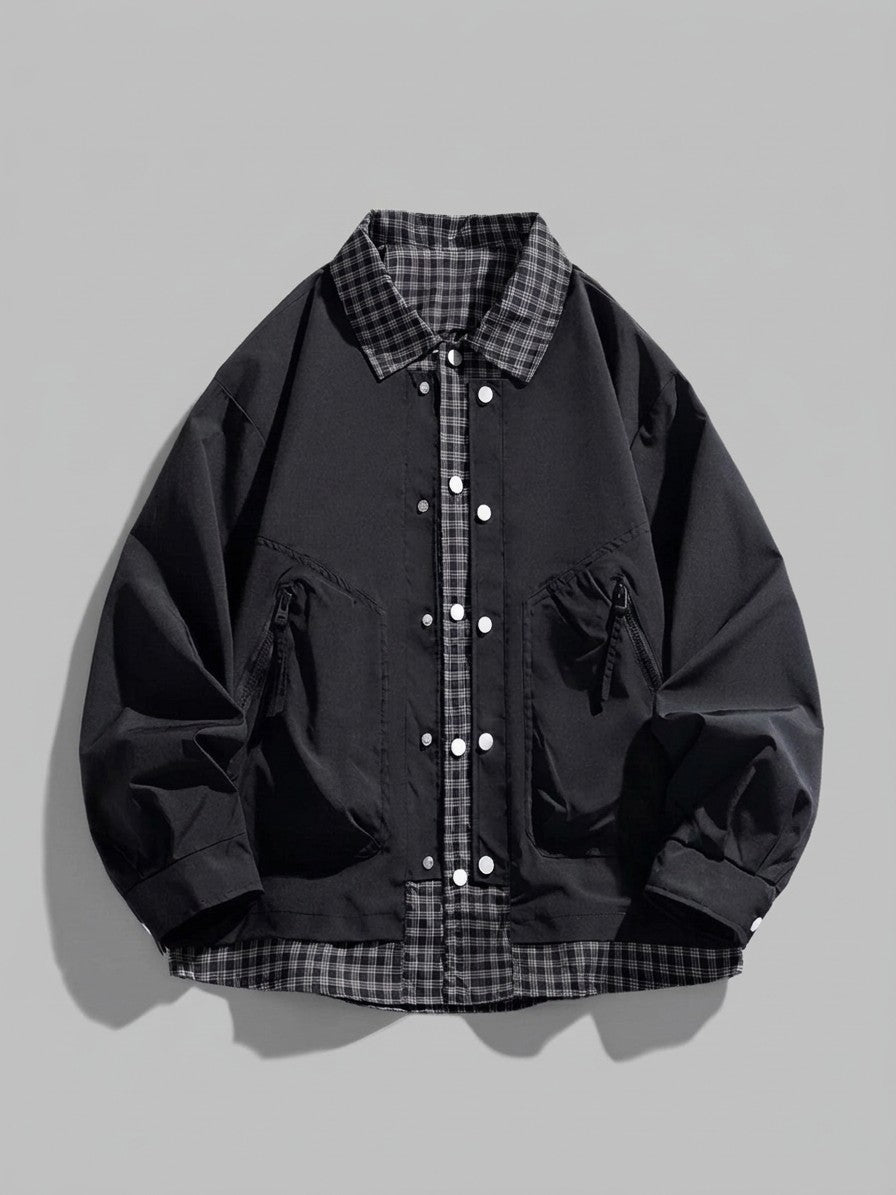 Rossano Men's Layered Plaid-Trim Work Jacket — black — packshot