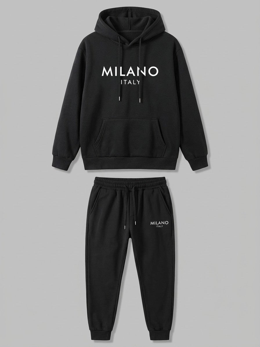 Rovato Men's Milano Print Hoodie & Jogger Set — black — packshot