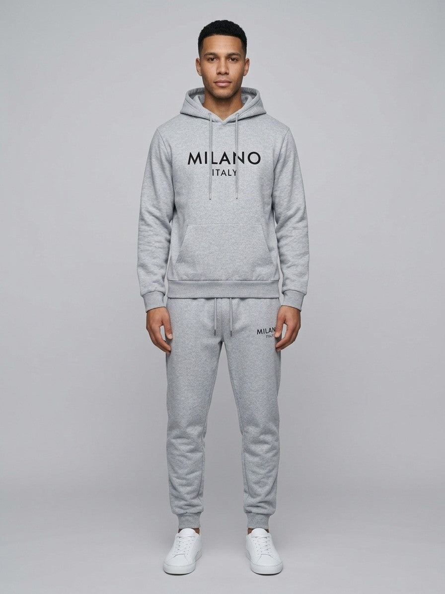 Rovato Men's Milano Print Hoodie & Jogger Set — heathergrey — fullfront