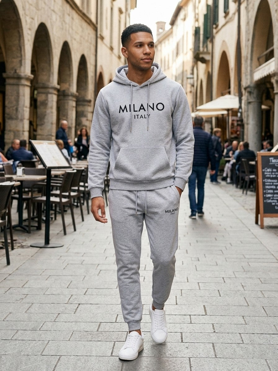 Rovato Men's Milano Print Hoodie & Jogger Set — heathergrey — lifestyle