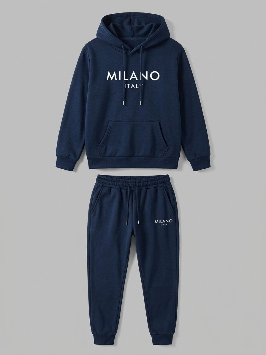 Rovato Men's Milano Print Hoodie & Jogger Set — navy — packshot