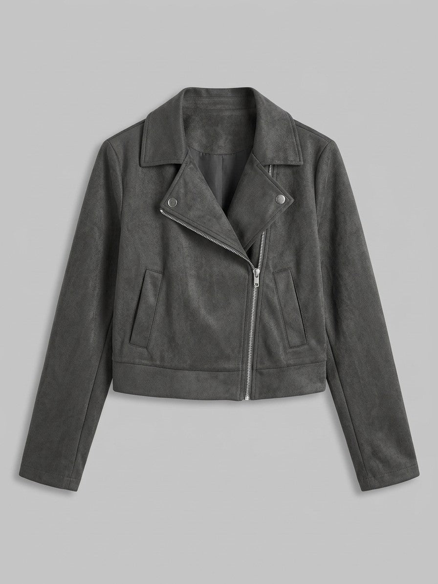 Rovereto Women's Asymmetric Suede Moto Jacket — darkgray — packshot