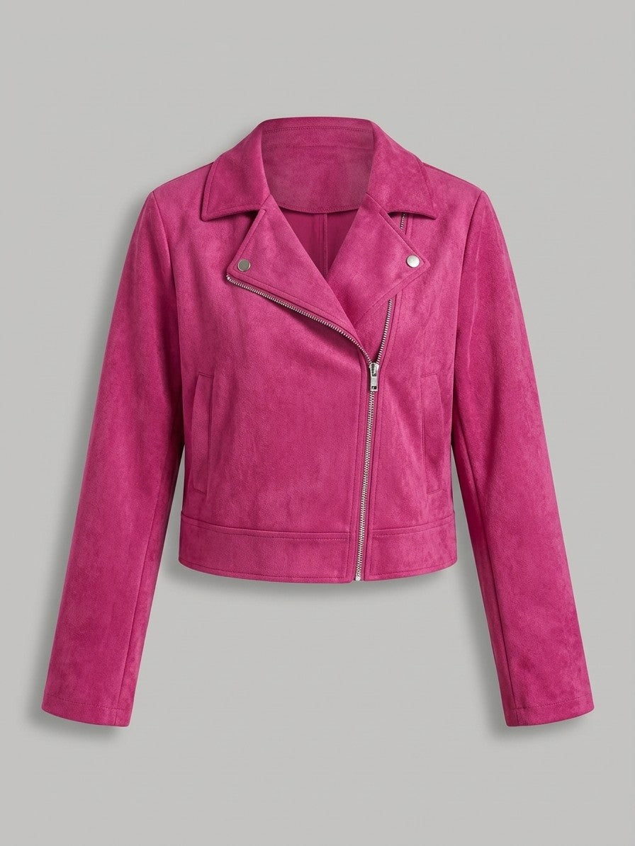 Rovereto Women's Asymmetric Suede Moto Jacket — fuchsiapink — packshot