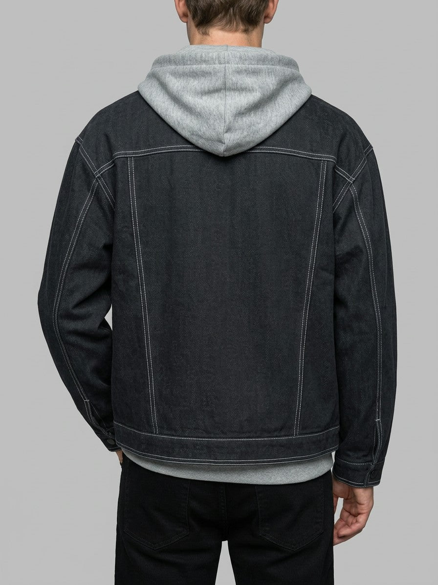 Rovigo Men's Oversized Snap Denim Jacket — black — back