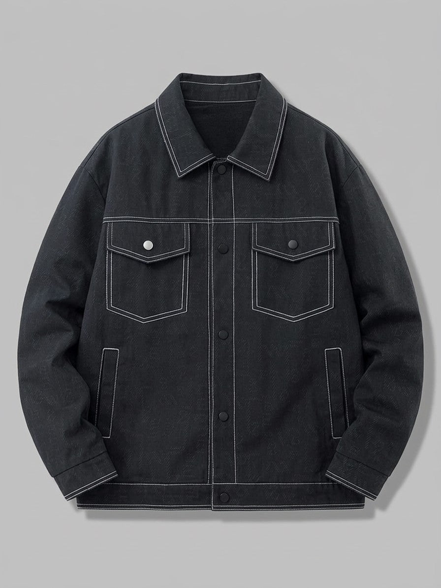 Rovigo Men's Oversized Snap Denim Jacket — black — packshot