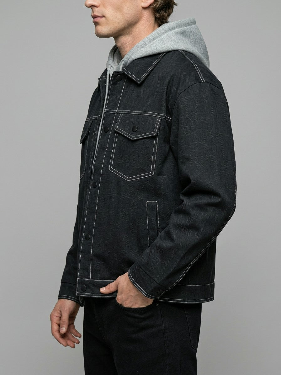Rovigo Men's Oversized Snap Denim Jacket — black — side