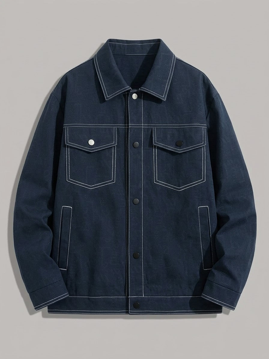 Rovigo Men's Oversized Snap Denim Jacket — denimblue — packshot