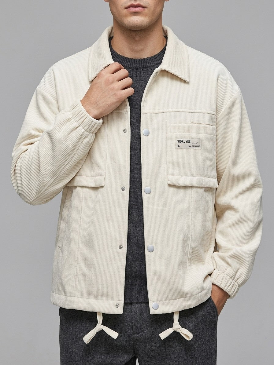 Sabaudia Men's Corduroy Snap-Front Shirt Jacket — apricot — front