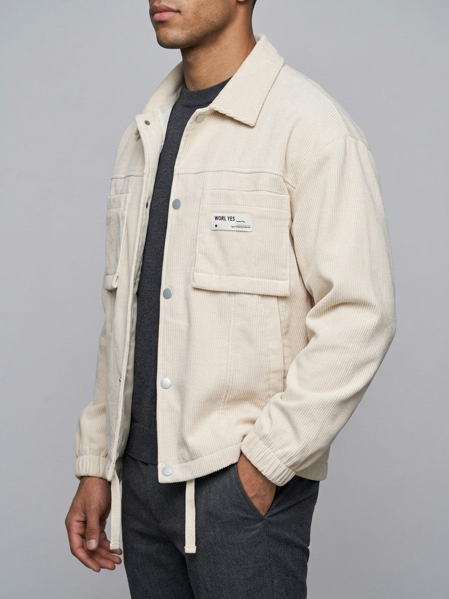 Sabaudia Men's Corduroy Snap-Front Shirt Jacket — apricot — side