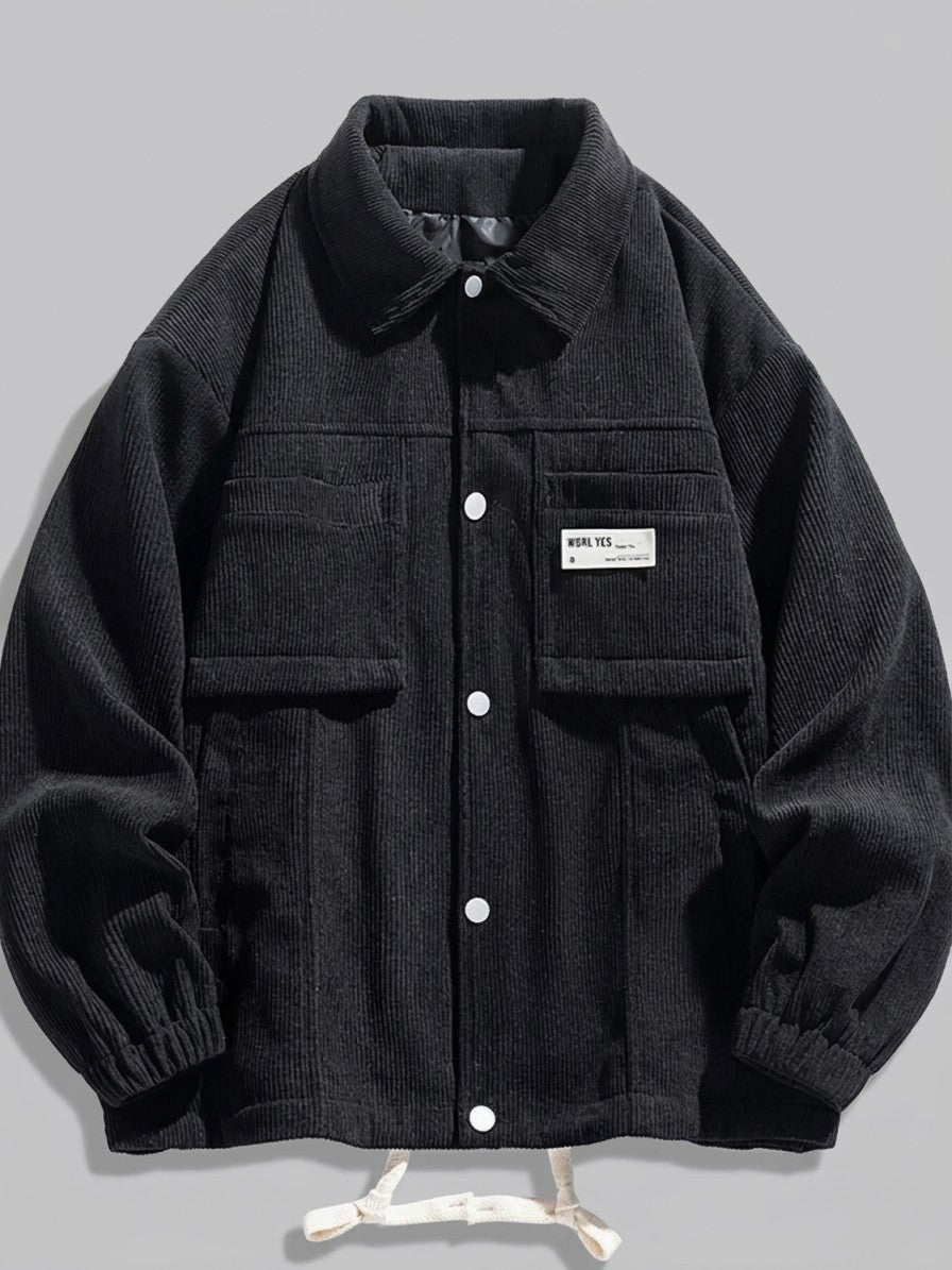 Sabaudia Men's Corduroy Snap-Front Shirt Jacket — black — packshot