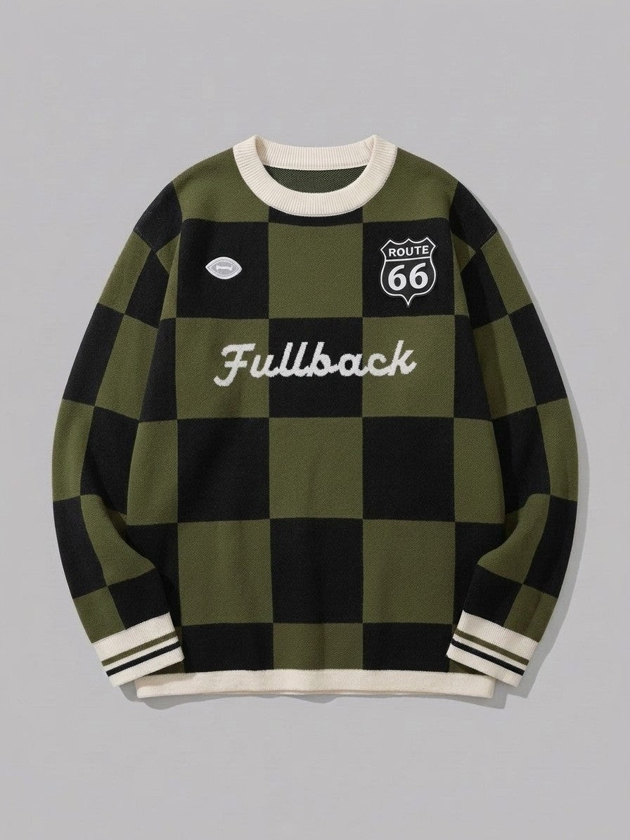 Sabbioneta Men's Checkerboard Knit Sweater — armygreenblack — packshot