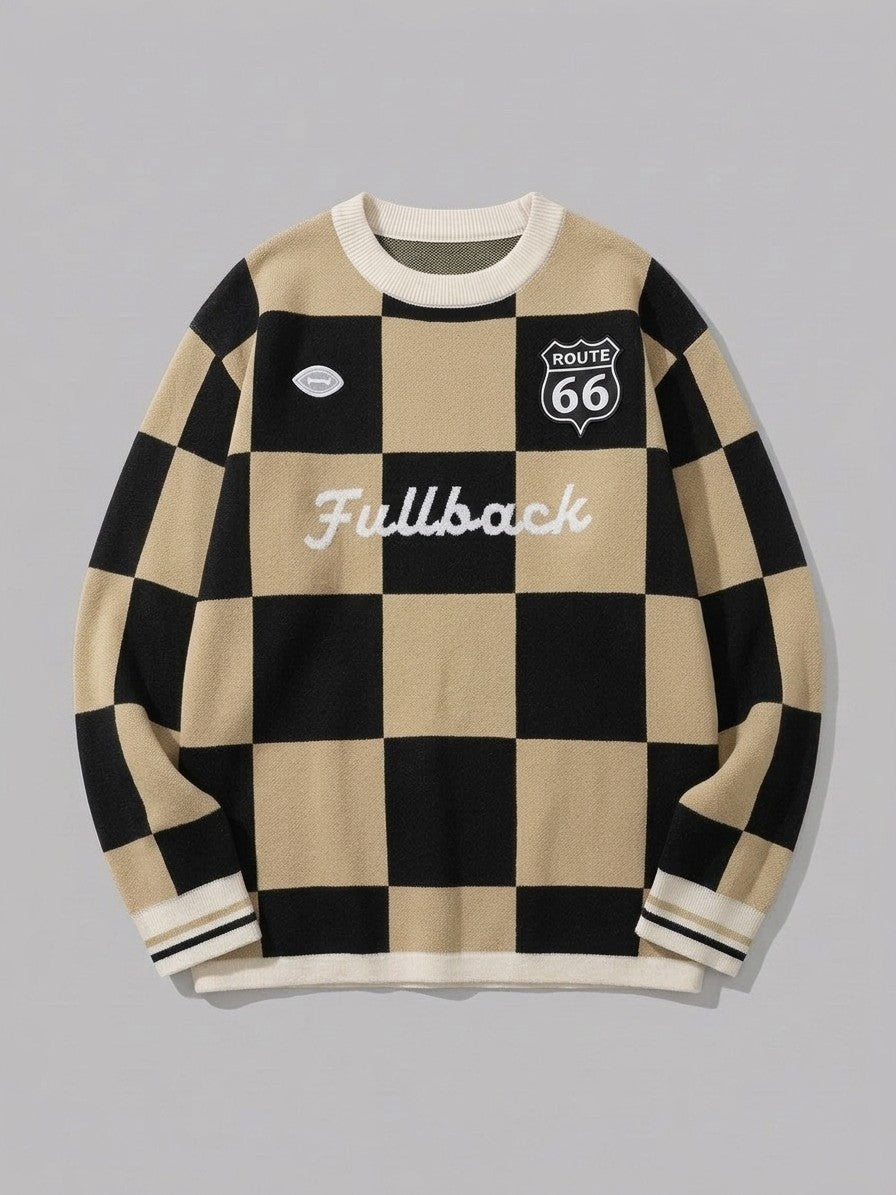 Sabbioneta Men's Checkerboard Knit Sweater — beigeblack — packshot